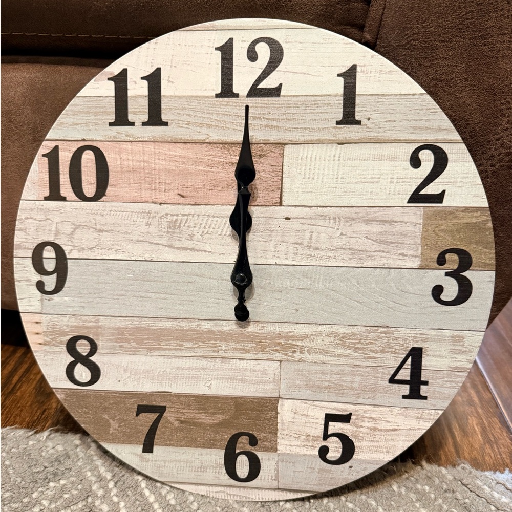 Rustic Wood Wall Clock with Black Numbers